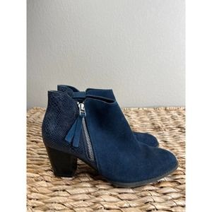 Vionic Women's Anne Ankle Bootie Heels Leather Upper Navy Blue Size 8